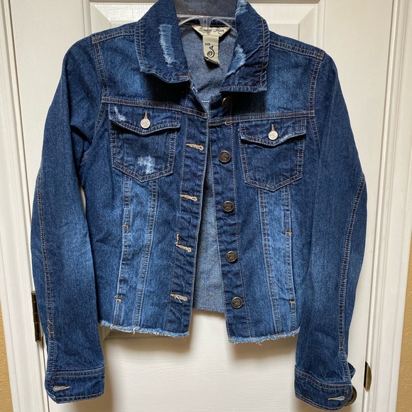 Indigo Rein Distressed Front Button Med-Dark Blue Denim Jacket Size Small VGC - Picture 4 of 7